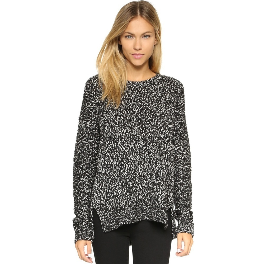 Vince Black White Wool Marled Melange Knobby Knit Blouche Chunky Sweater Sz XXS